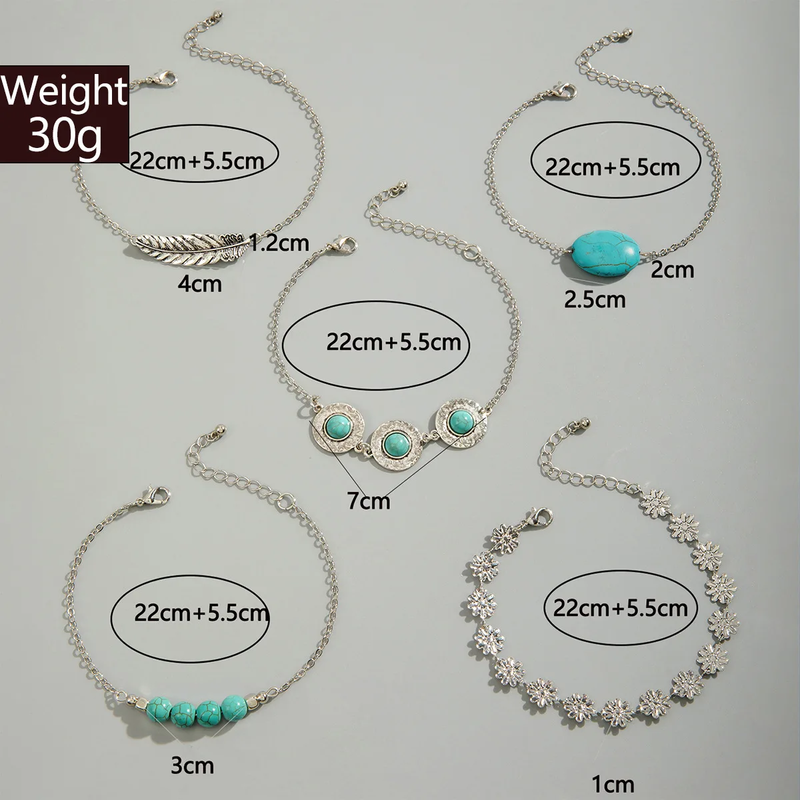 Conjunto de 5 Pulseiras Vintage com Pedras