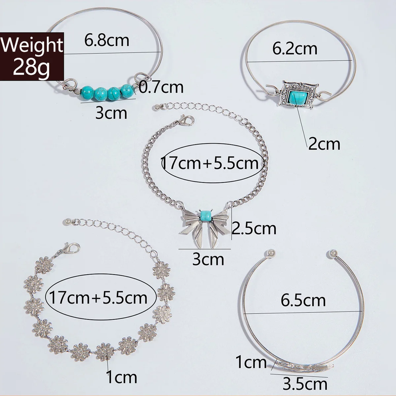 Conjunto de 5 Pulseiras Vintage com Pedras