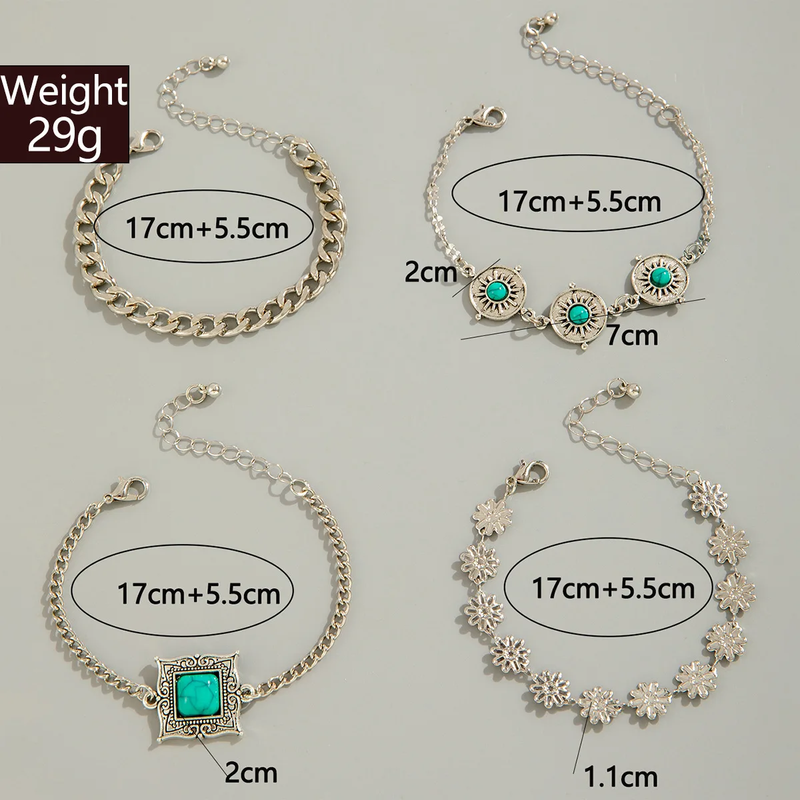 Conjunto de 5 Pulseiras Vintage com Pedras
