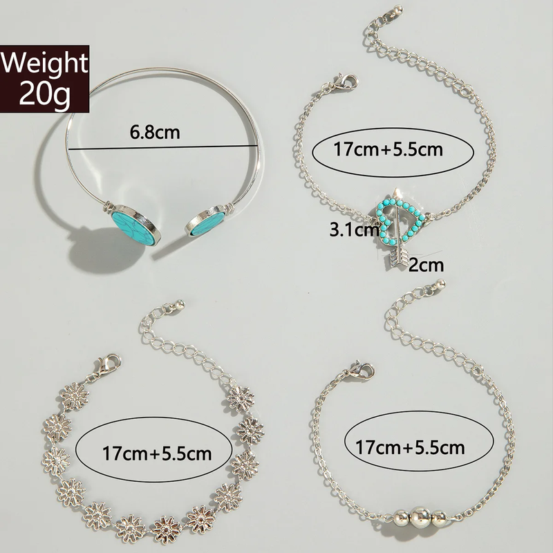 Conjunto de 5 Pulseiras Vintage com Pedras