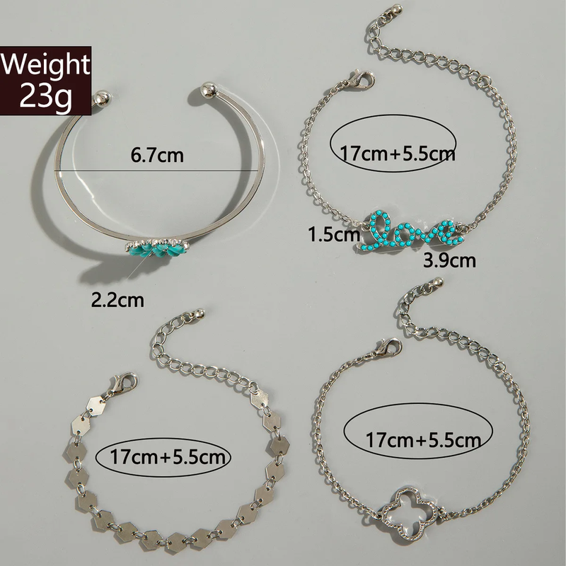 Conjunto de 5 Pulseiras Vintage com Pedras