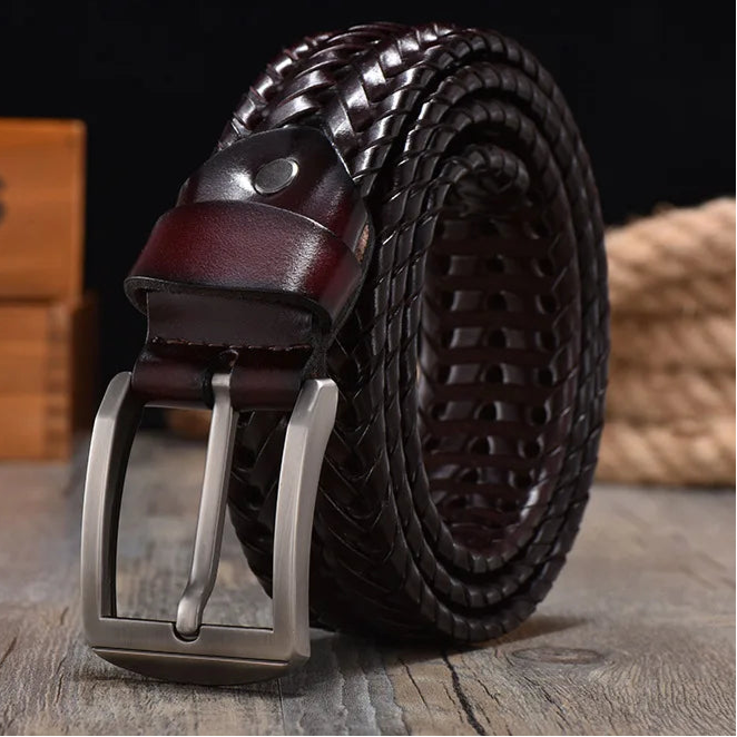 Cinto Masculino De Couro Trançado Elegância