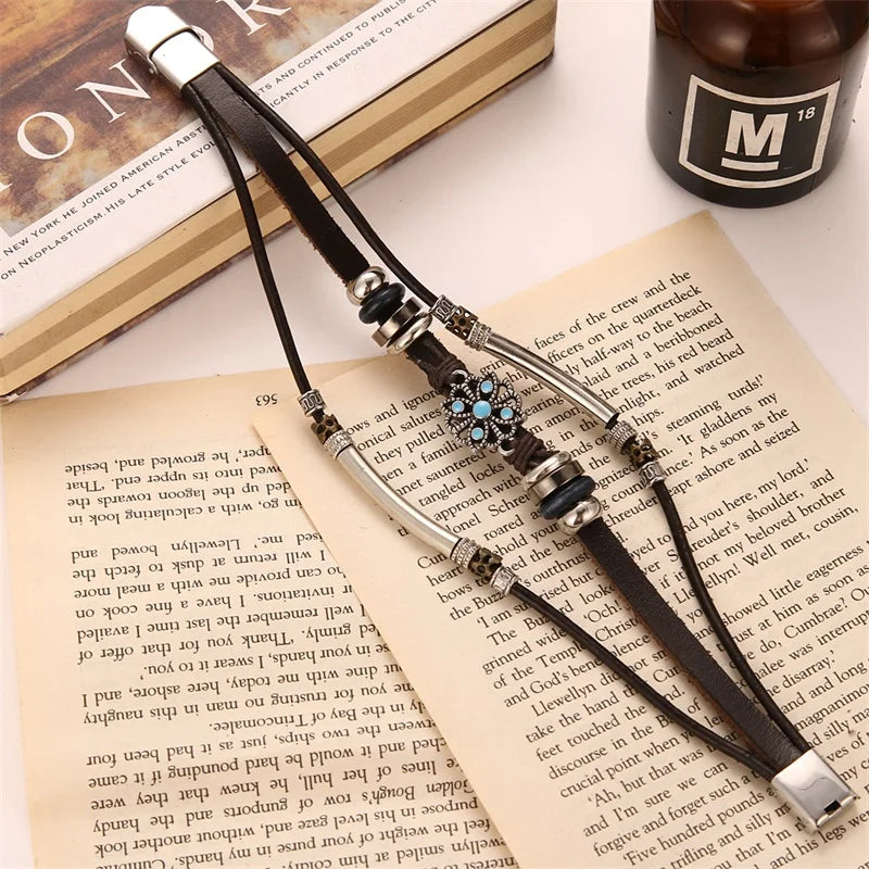 Pulseira de Couro Vintage Despojado