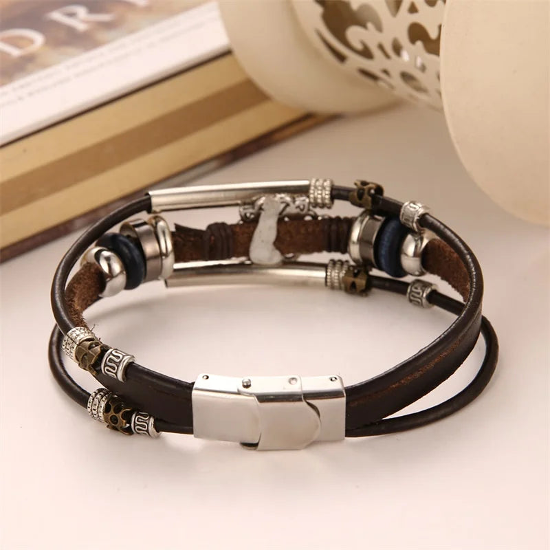 Pulseira de Couro Vintage Despojado