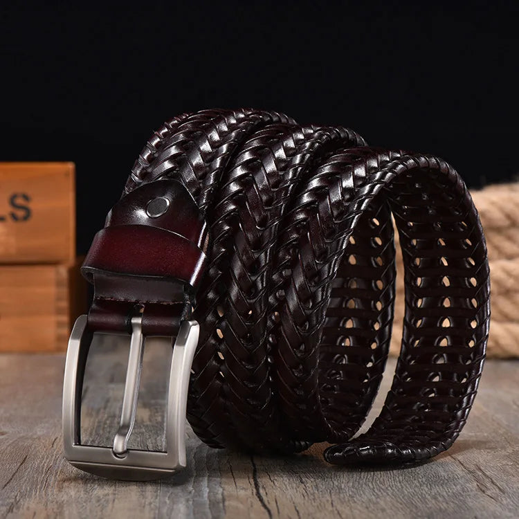 Cinto Masculino De Couro Trançado Elegância