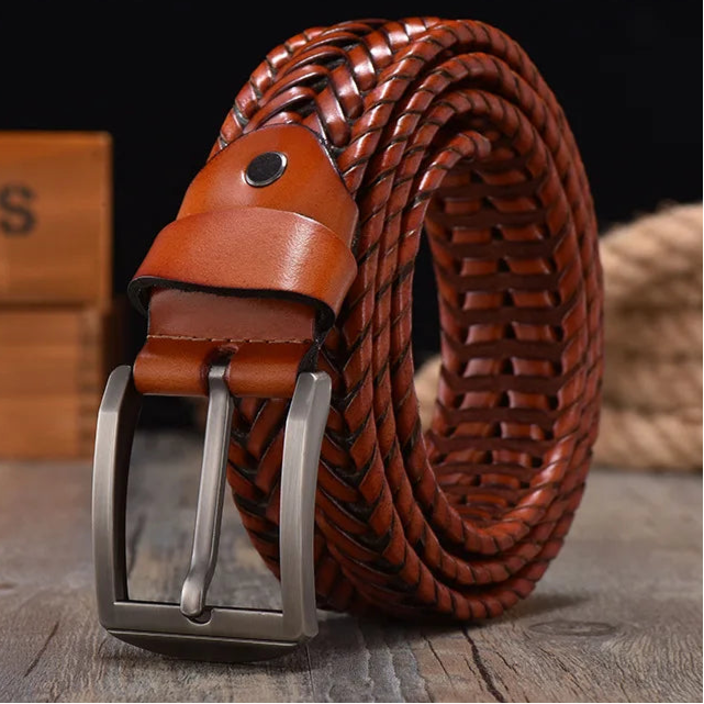 Cinto Masculino De Couro Trançado Elegância