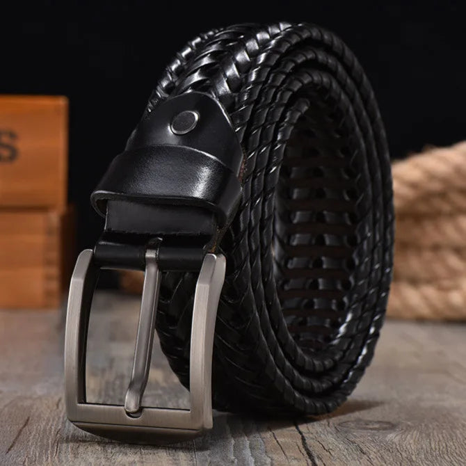 Cinto Masculino De Couro Trançado Elegância