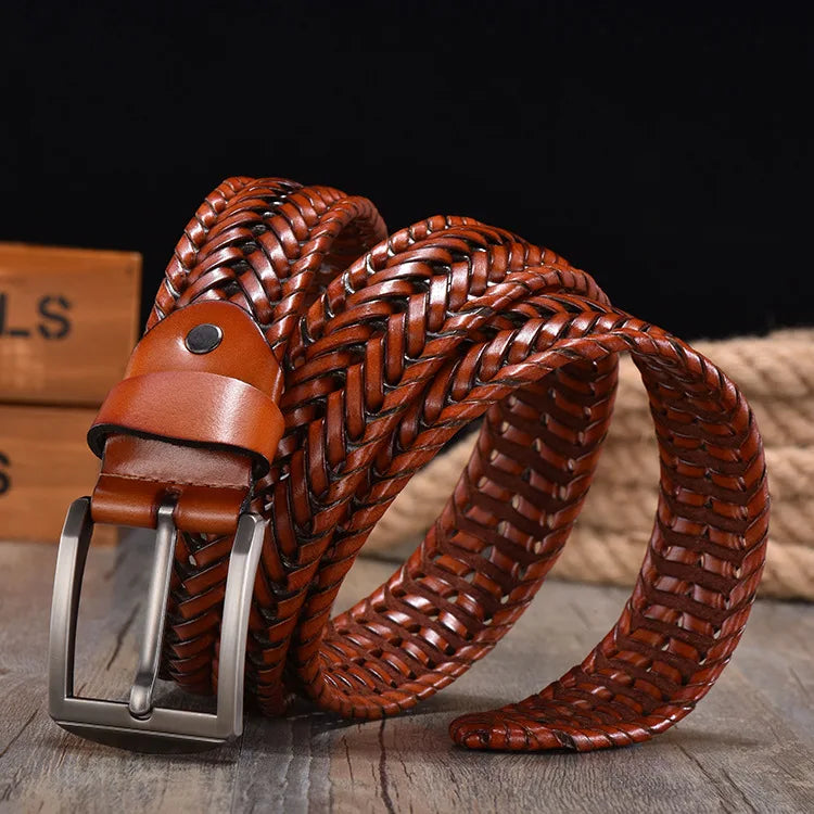 Cinto Masculino De Couro Trançado Elegância