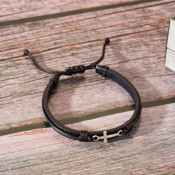 Pulseira Masculina Couro Charme e Fé