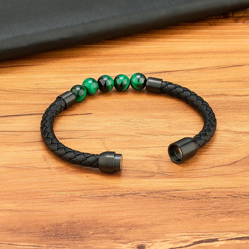 Pulseira de Couro Masculina Olho de Tigre