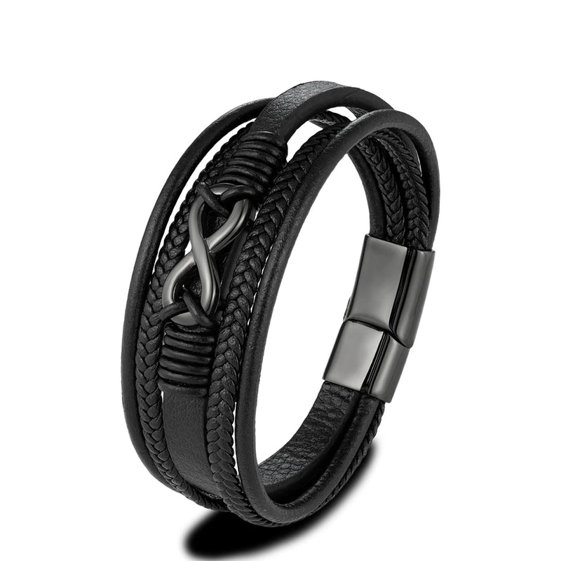 Pulseira Masculina de Couro Infinito