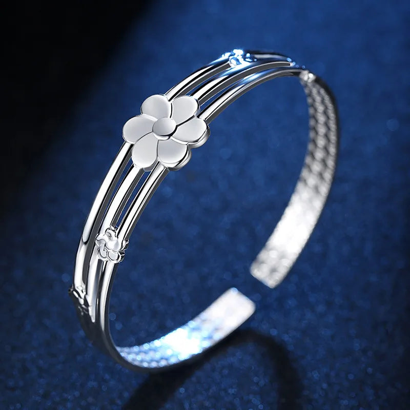 Pulseira Prata Esterlina Flor e Requinte
