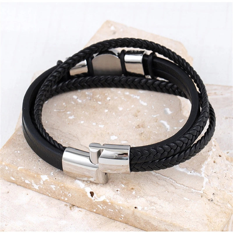 Pulseira Masculina de Couro Estrela de Davi