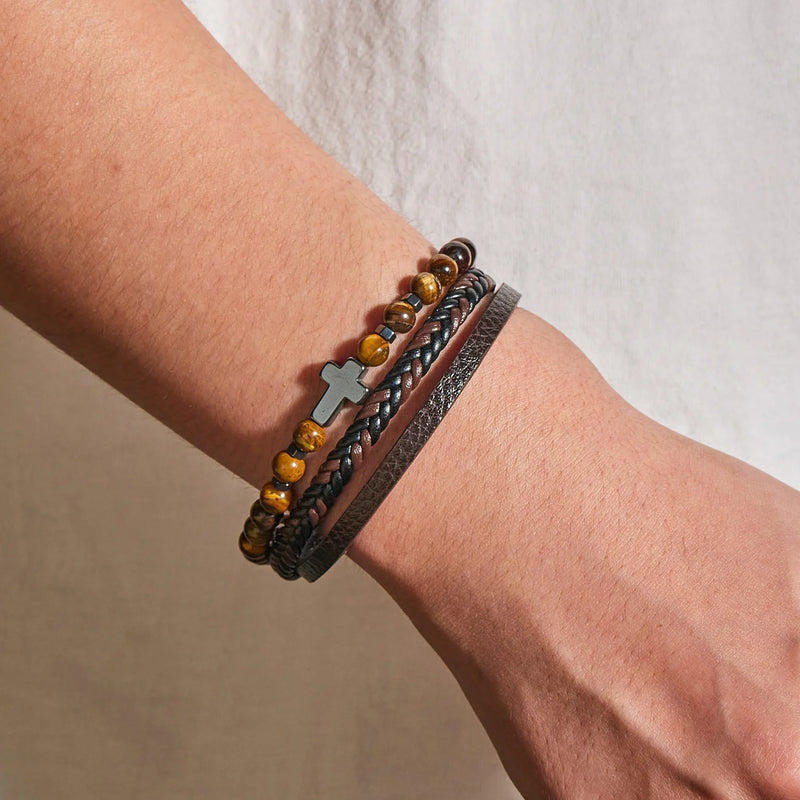 Pulseira Masculina Couro Charme e Fé