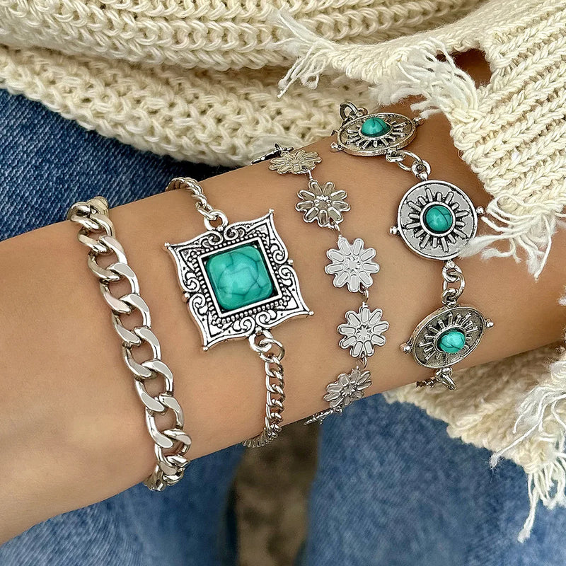Conjunto de 5 Pulseiras Vintage com Pedras