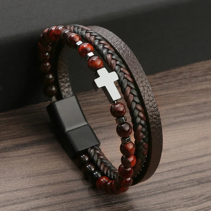 Pulseira Masculina Couro Charme e Fé