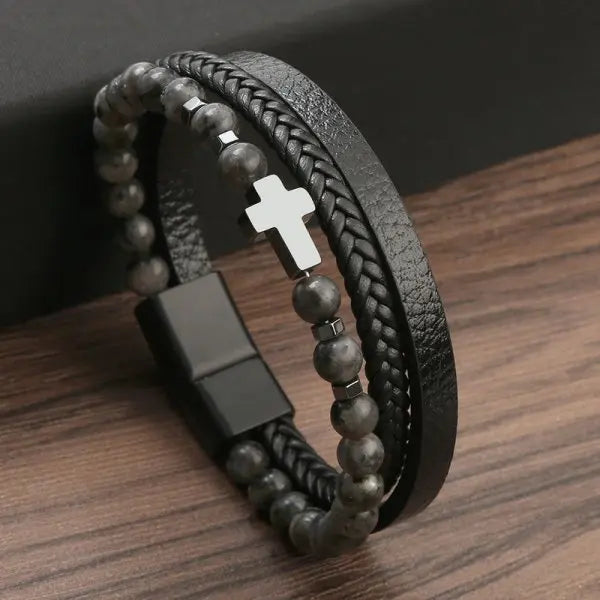 Pulseira Masculina Couro Charme e Fé