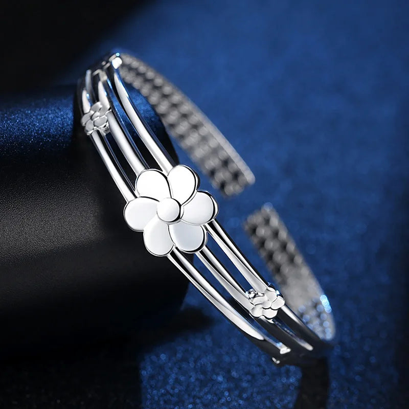 Pulseira Prata Esterlina Flor e Requinte