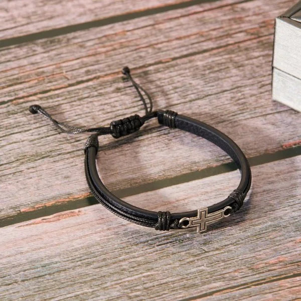 Pulseira Masculina Couro Charme e Fé