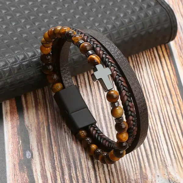 Pulseira Masculina Couro Charme e Fé