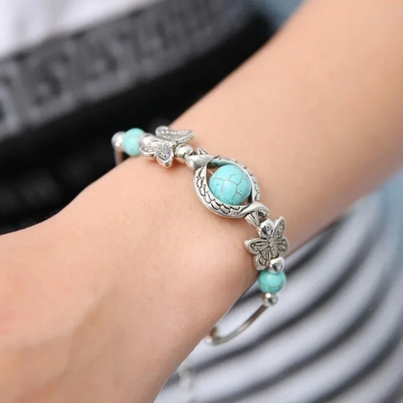 Pulseira Feminina Borboleta Turquesa