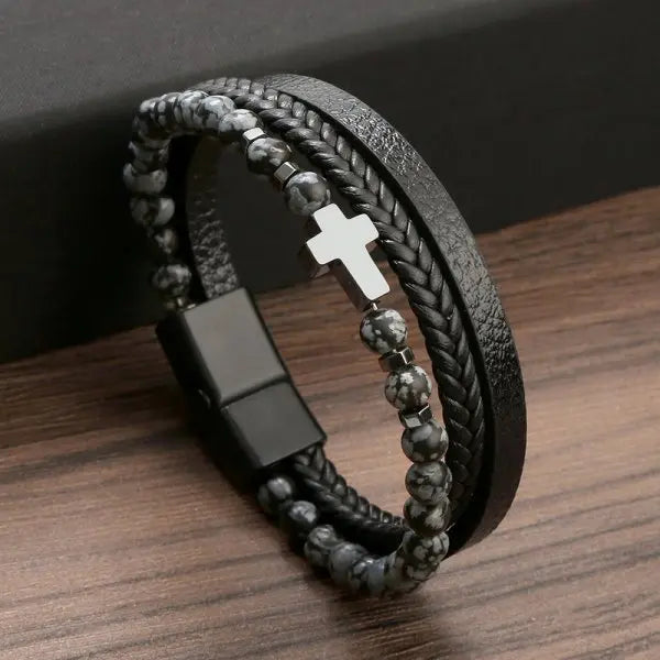 Pulseira Masculina Couro Charme e Fé