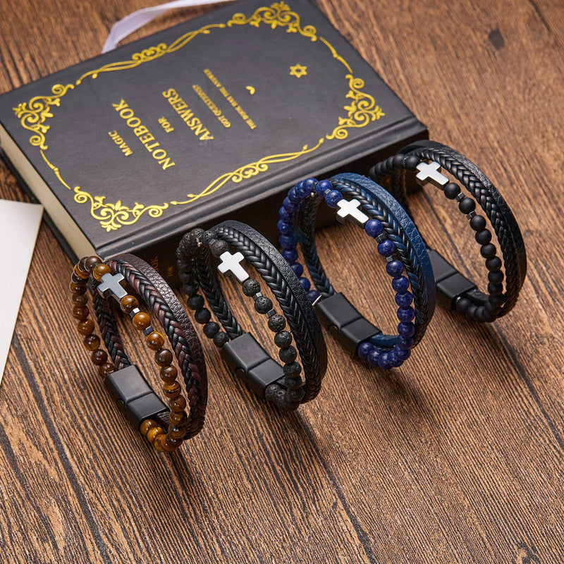 Pulseira Masculina Couro Charme e Fé