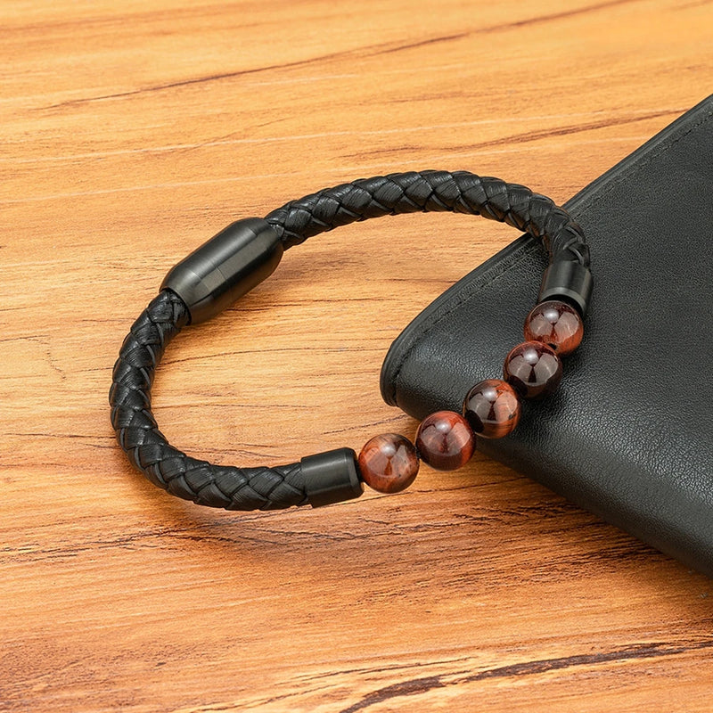Pulseira de Couro Masculina Olho de Tigre