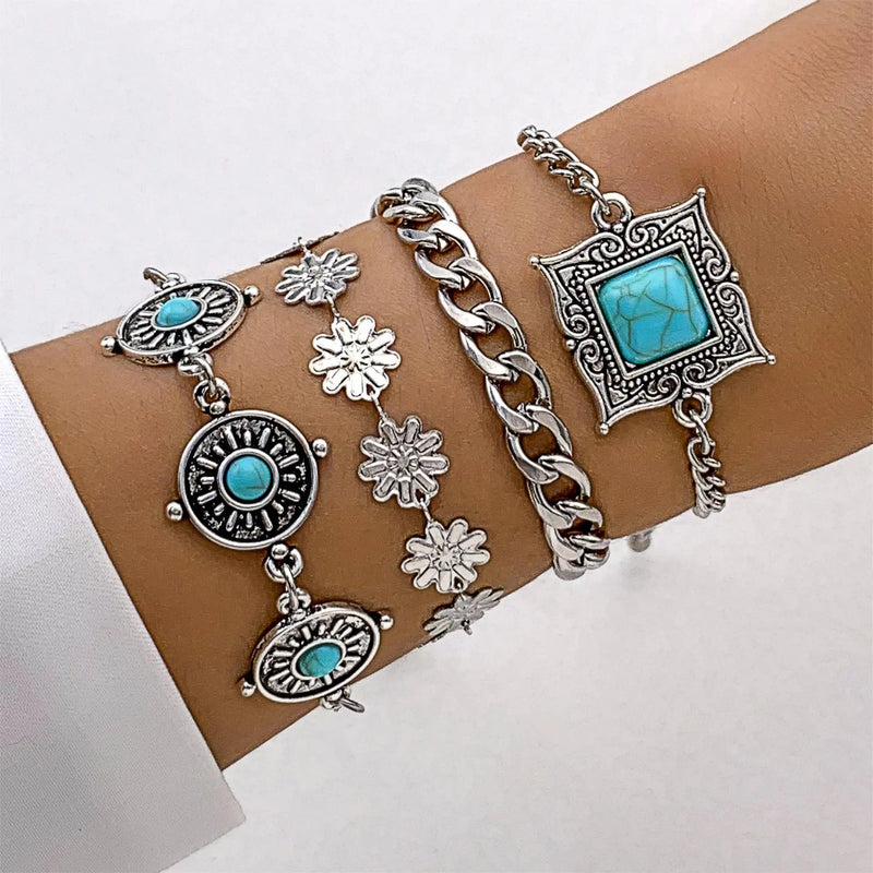 Conjunto de 5 Pulseiras Vintage com Pedras