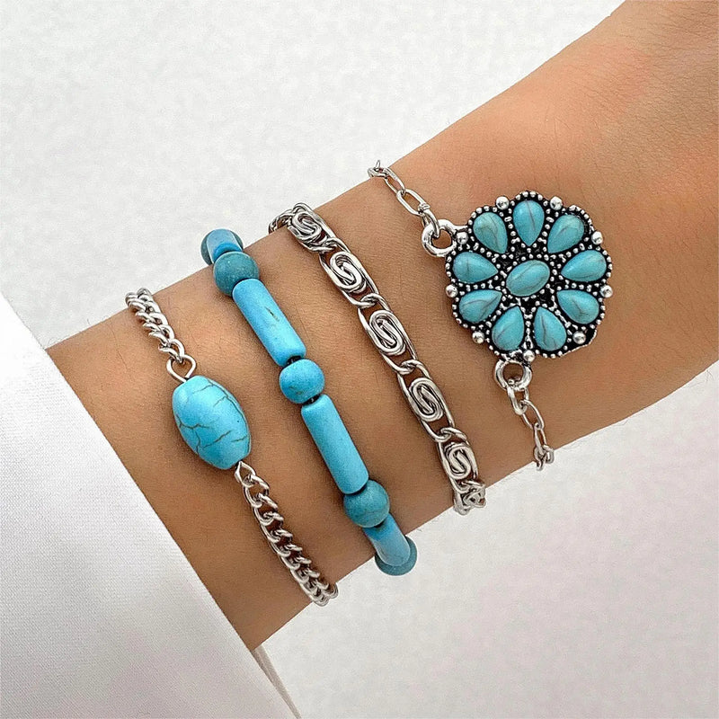 Conjunto de 5 Pulseiras Vintage com Pedras